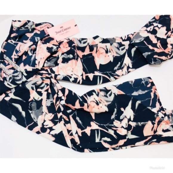 Juicy Couture Womens Blue Floral Rhinestone V Neck Long Sleeve Blouse Sz XS New - Picture 6 of 9